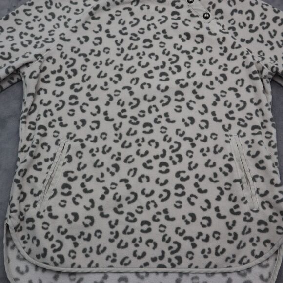 Green Tea Sweater Womens M Beige Long Sleeve Animal Print Zip Pocket Fleece - Picture 11 of 16